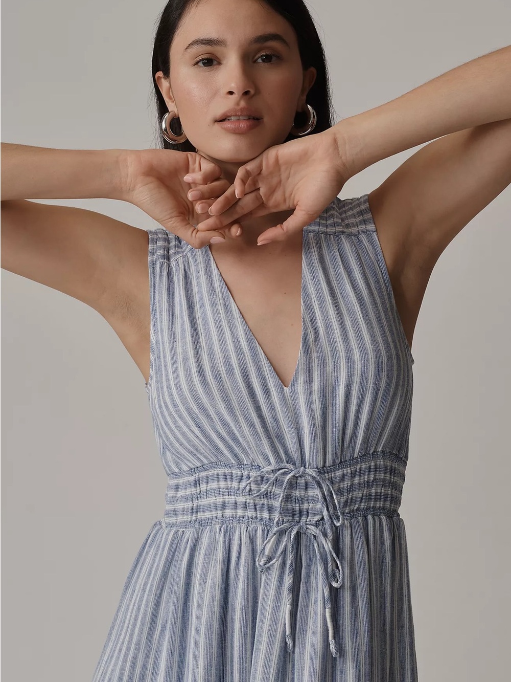 Somerset Blue Striped sleeveless V-Neck Tiered Maxi Dress - Picture 3 of 6